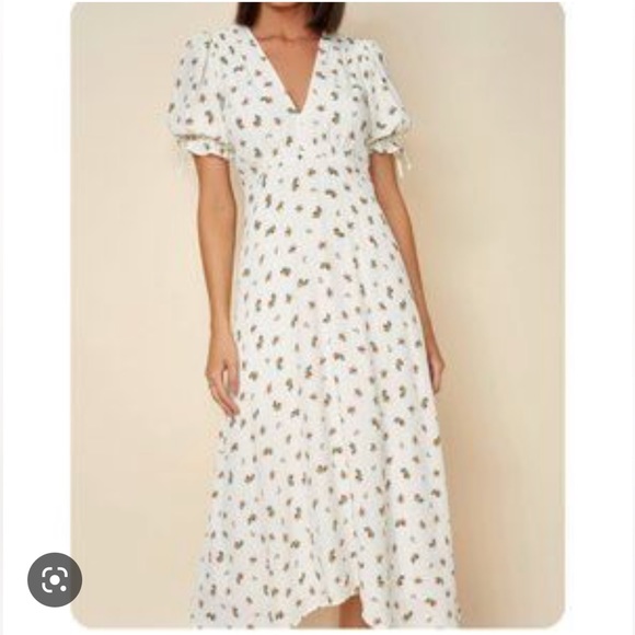 NWT Faithfull The Brand Carrie Floral Cream White Mejia Midi Short Sleev… - Picture 4 of 10